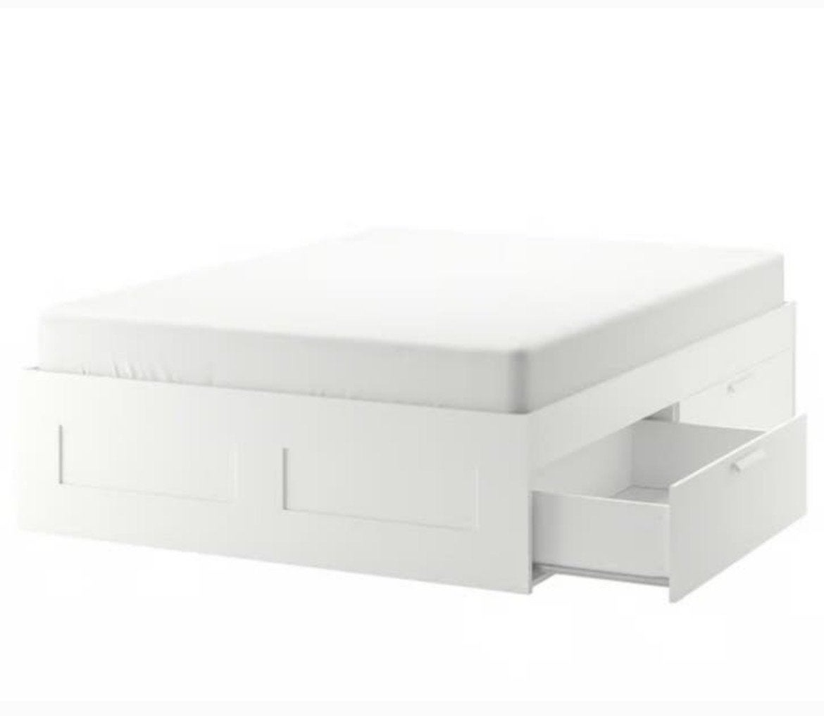 IKEA Brimnes bed met lades, Ophalen, Wit, 140 cm, Zo goed als nieuw
