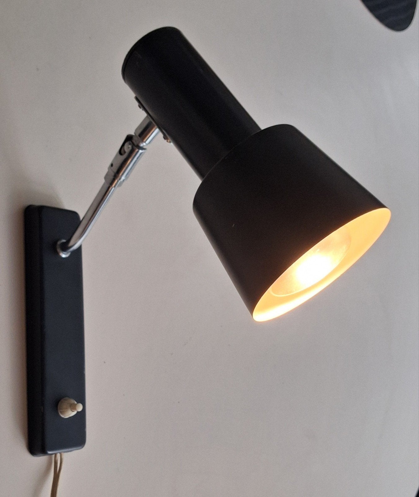 vintage, jaren 60 wandlamp/wandspot, zwart, Gebruikt, Zwart, Metaal, Wandlamp