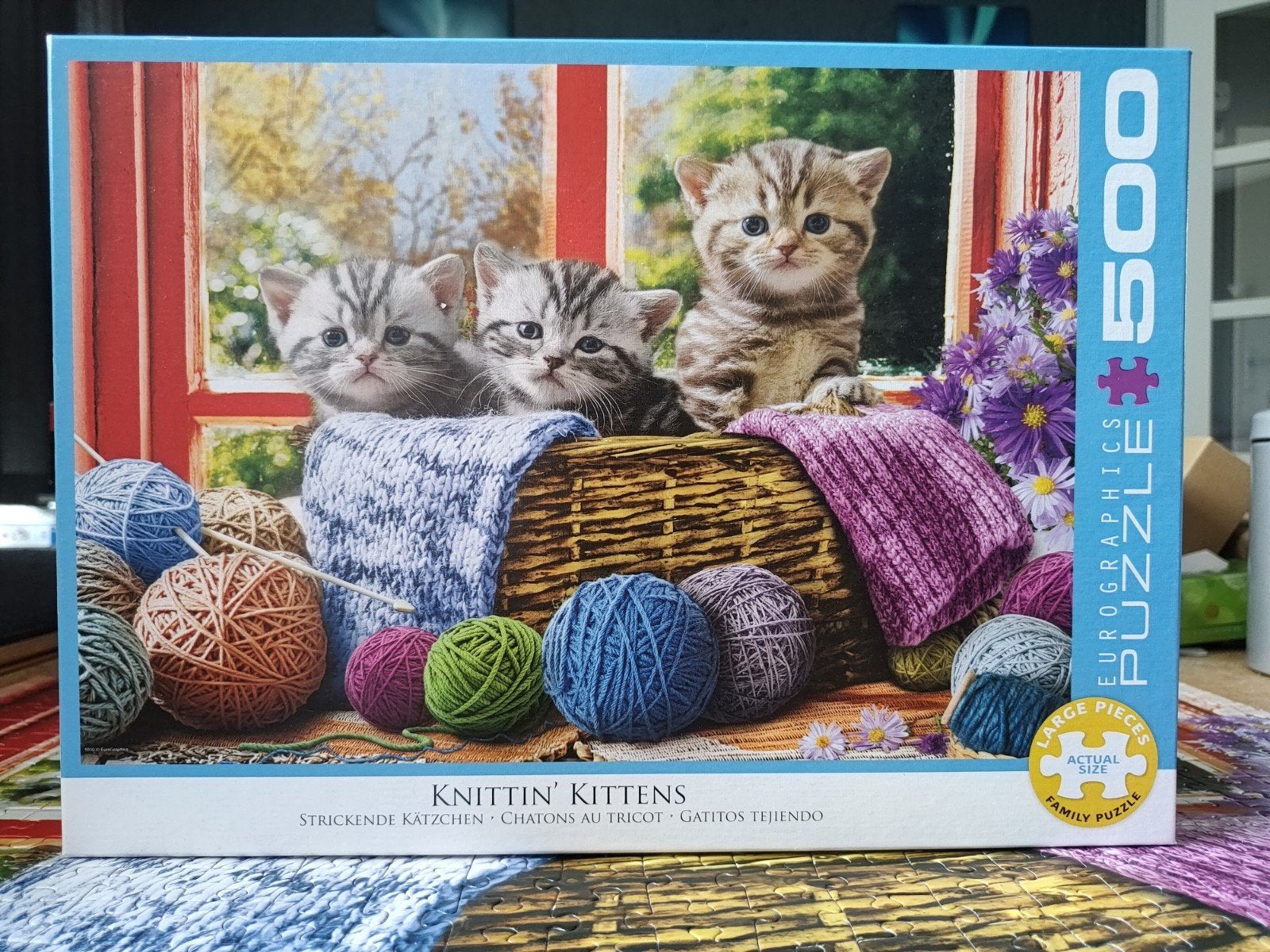 Eurographics puzzel 500 (XL) stukjes Knittin' Kittens, Ophalen of Verzenden, 500 t/m 1500 stukjes, Zo goed als nieuw, Legpuzzel