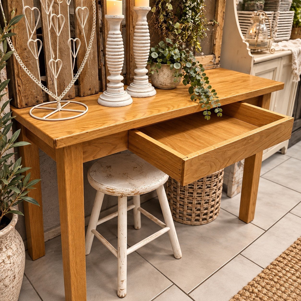 Eiken sidetable / wandtafel met lade, Ophalen