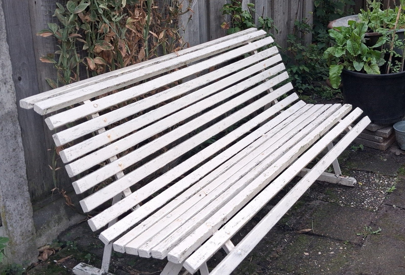 Tuinbank met smeedijzeren onderstel, Tuin en Terras, Ophalen, Gebruikt, Hout