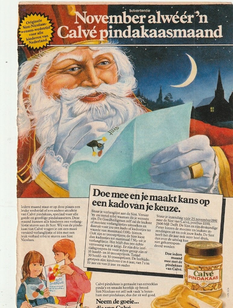 retro reclame 1981 Calvé pindakaas Sinterklaas wedstrijd, Verzamelen, Verzenden, Overige typen