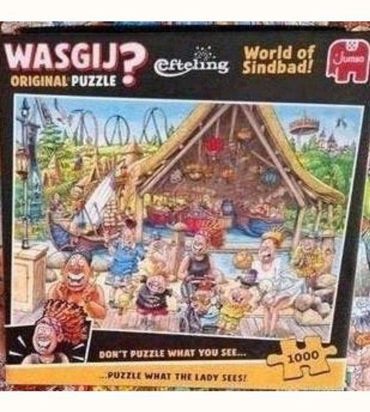 Wasgij original puzzle 1000 st: world of sinbad (efteling), Ophalen of Verzenden, 500 t/m 1500 stukjes, Zo goed als nieuw