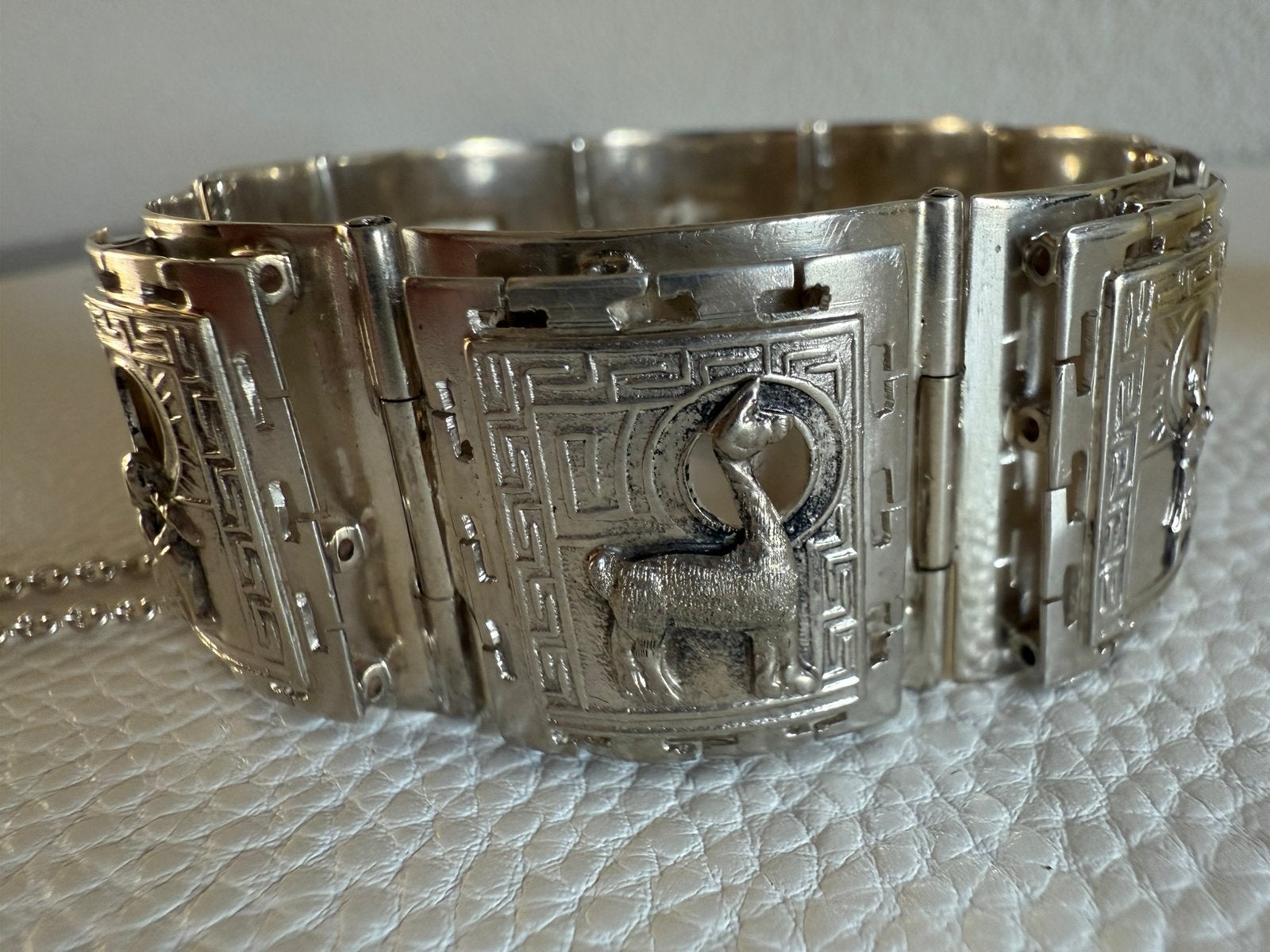 S203/ Zilveren Vintage PERU brede paneel armband, Gebruikt, Verzenden, X, Zilver