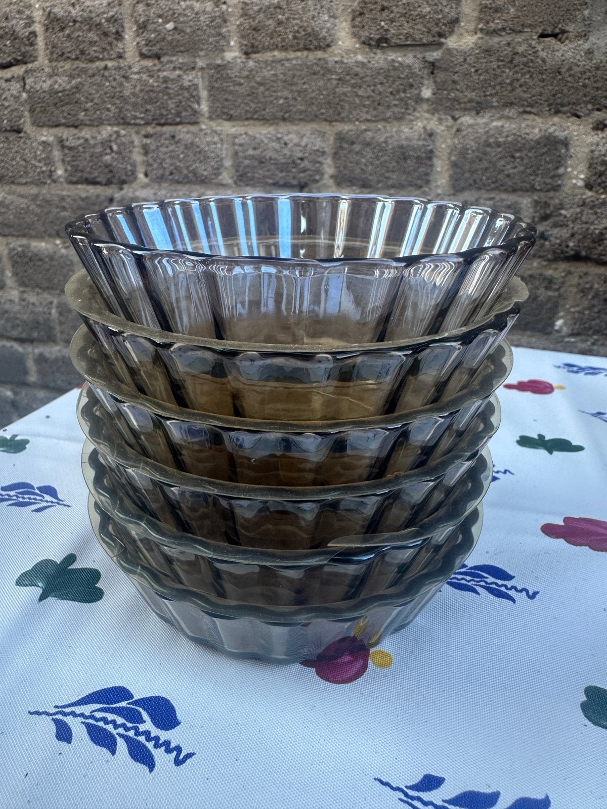 Set van 6 Vintage Rookglazen Bakvormpjes/Schaaltjes, Ophalen of Verzenden, Glas, Overige typen, Gebruikt