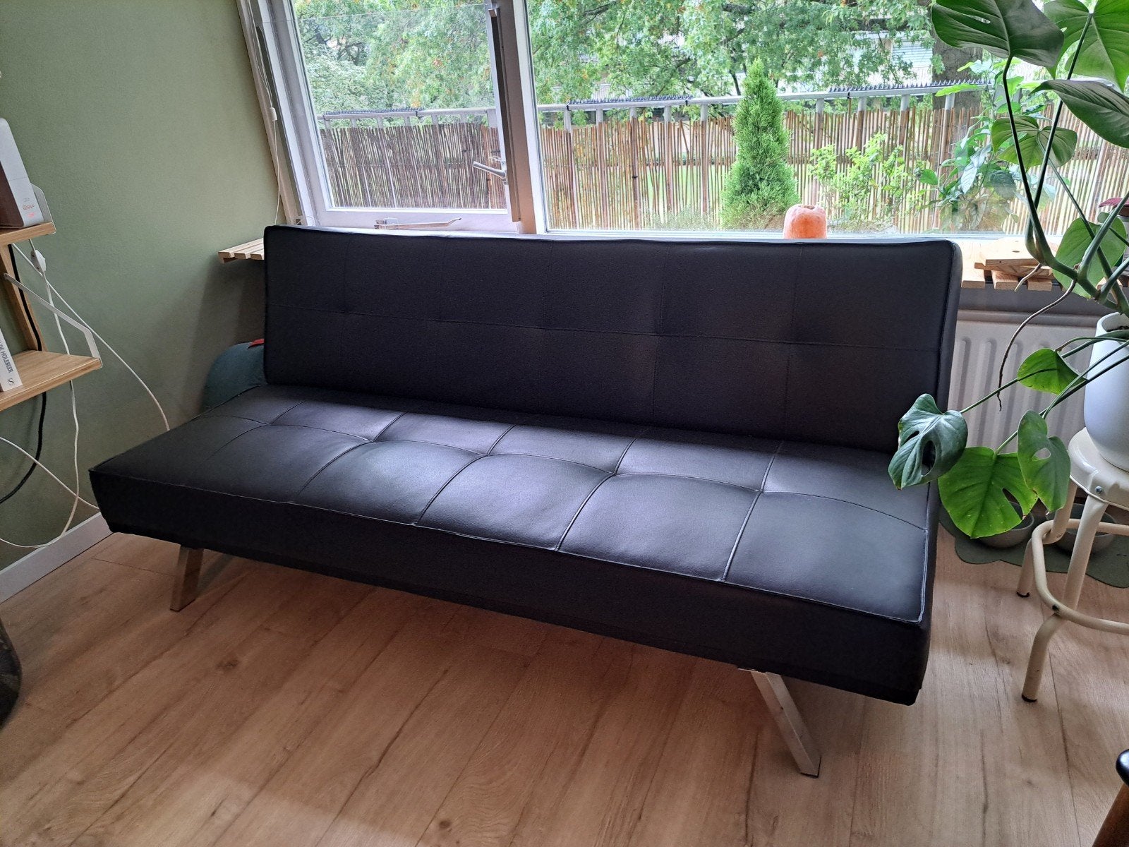 Retro Skai Leren Opklapbank - Slaapbank, Ophalen, Zwart, Tweepersoons, 190 cm of minder