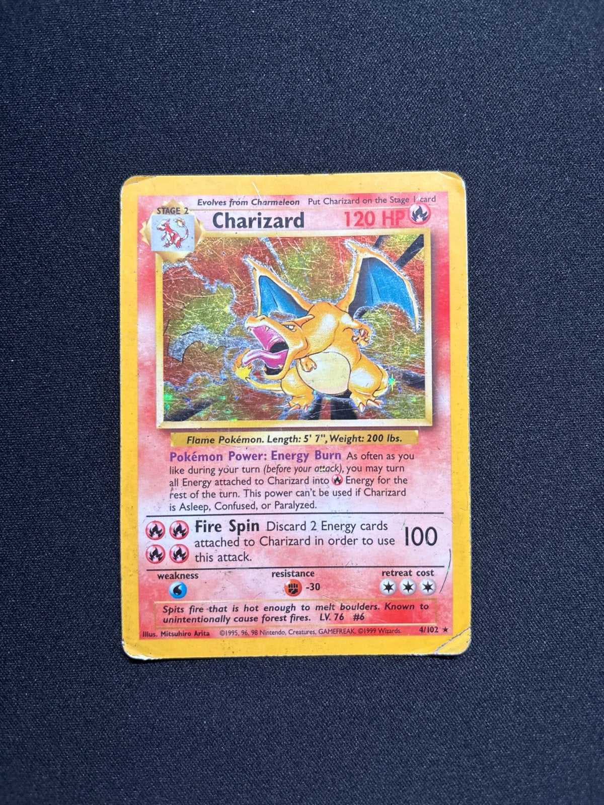 Charizard 4/102 Holo Base Set Pokemon Kaart, Ophalen of Verzenden, Gebruikt, Losse kaart, Foil
