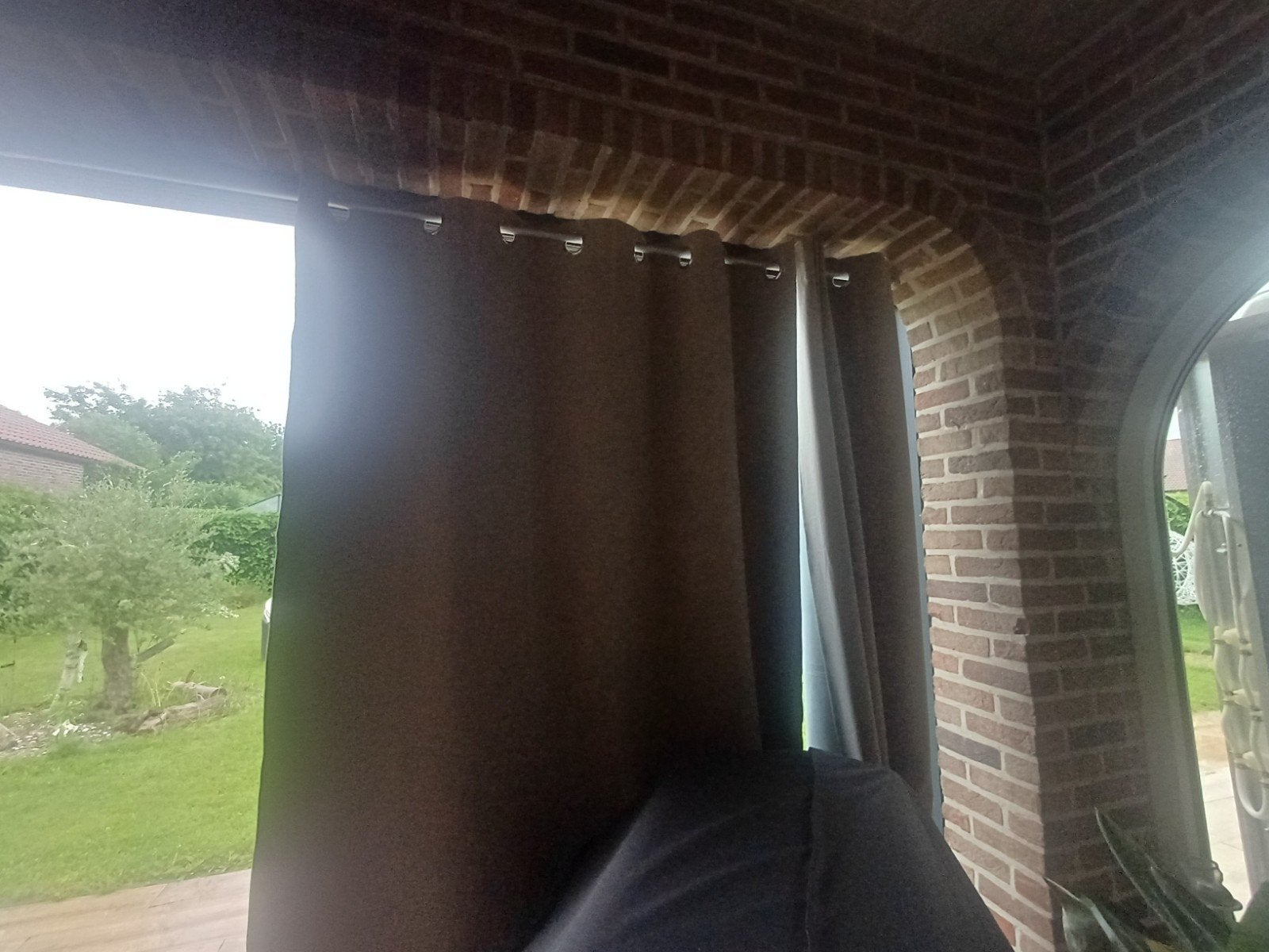 Donkergrijs gordijnen met ringen, Gebruikt, 100 tot 150 cm, Bruin, 200 cm of meer