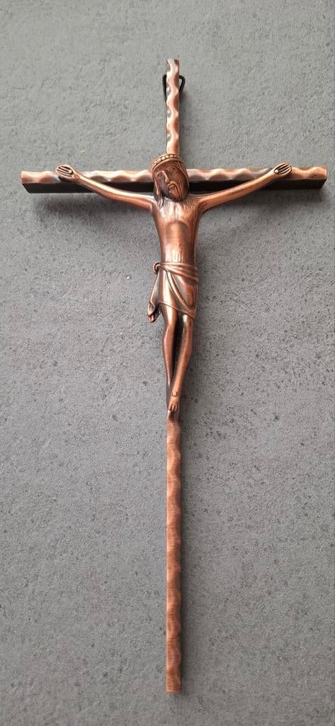 Koperkleurig Kruisbeeld met Jezusfiguur, Ophalen of Verzenden