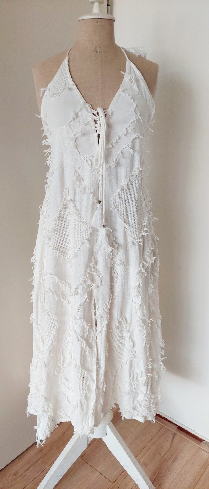 Prachtige jurk Sumitra, katoen/linnen mix, maat 36 t/m 44, Kleding | Dames, Jurken, Wit, Maat 42/44 (L), Ophalen of Verzenden