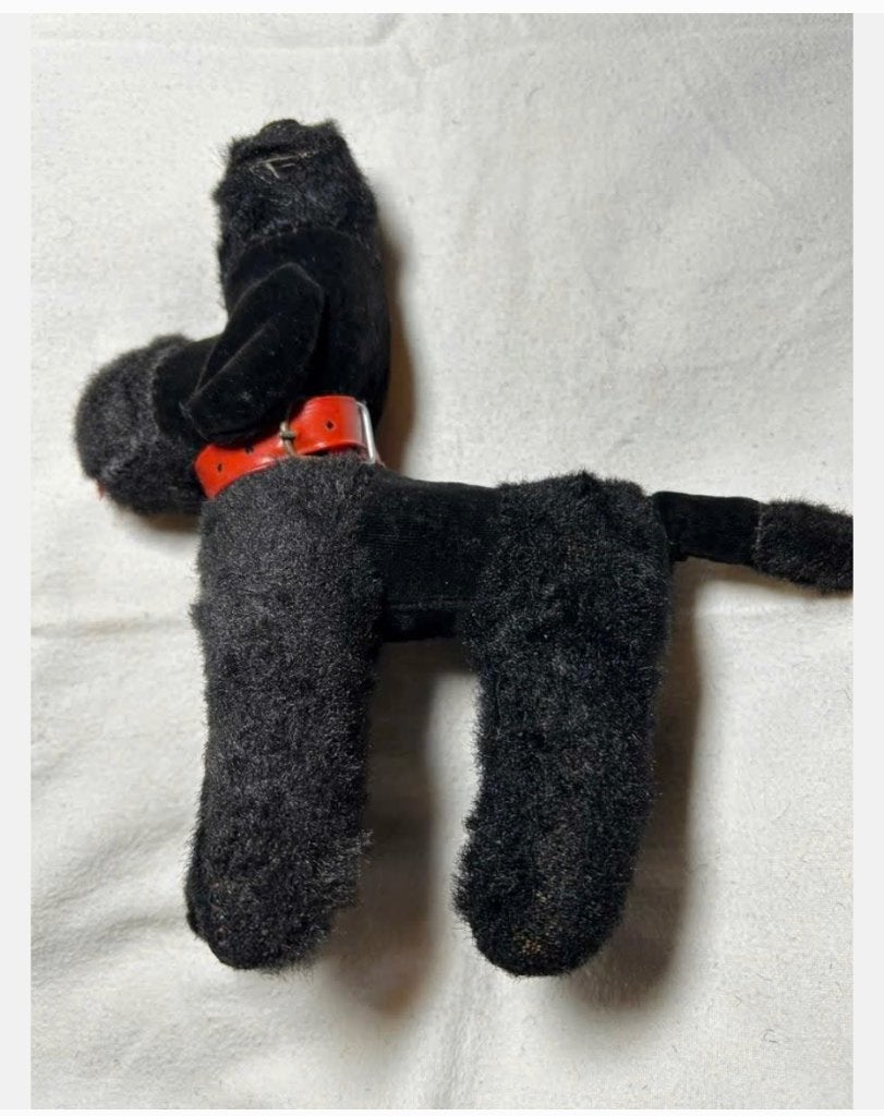 Vintage zwarte poedel jaren ‘50, knuffel, met rode halsband, Ophalen of Verzenden