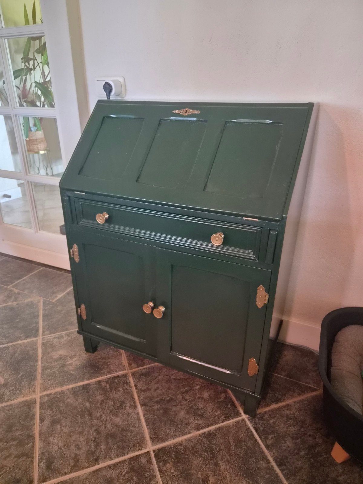 Antiek Groen Secretaire Bureau met Opbergruimte, Ophalen