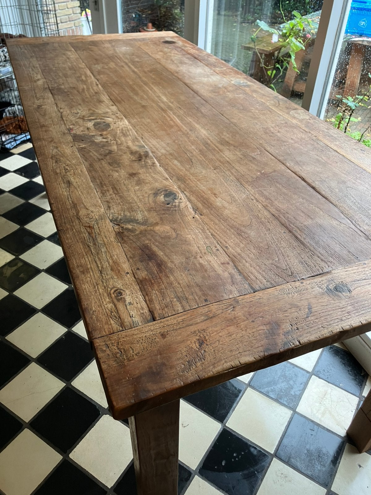 Mooie oude hoge teakhouten tafel / bartafel, Huis en Inrichting, Ophalen, Gebruikt, 100 tot 150 cm, Teakhout
