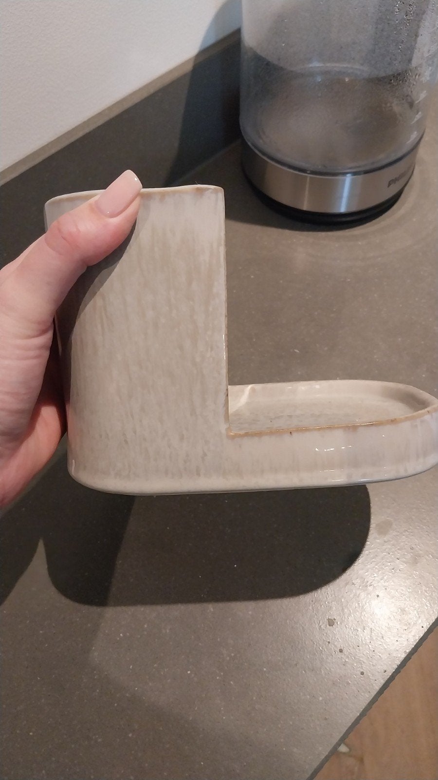 Meraki Zeepdispenser en spons houder, steen/keramiek, Beige, Overige typen, Ophalen of Verzenden, Zo goed als nieuw