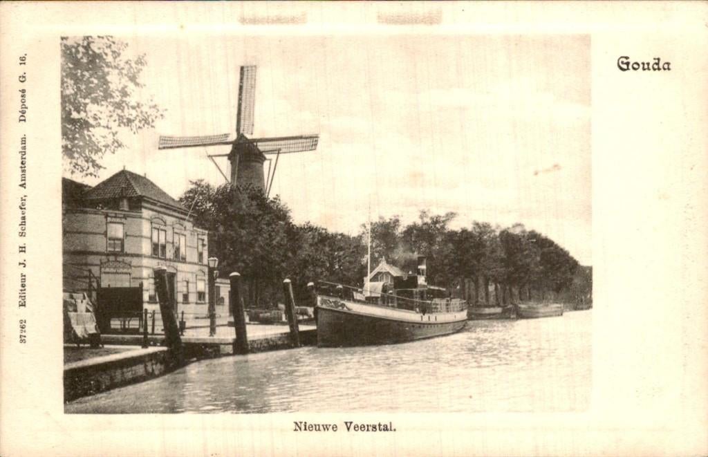 Gouda - Nieuwe Veerstal - Windmolen, Ophalen of Verzenden, Voor 1920, Ongelopen, Zuid-Holland