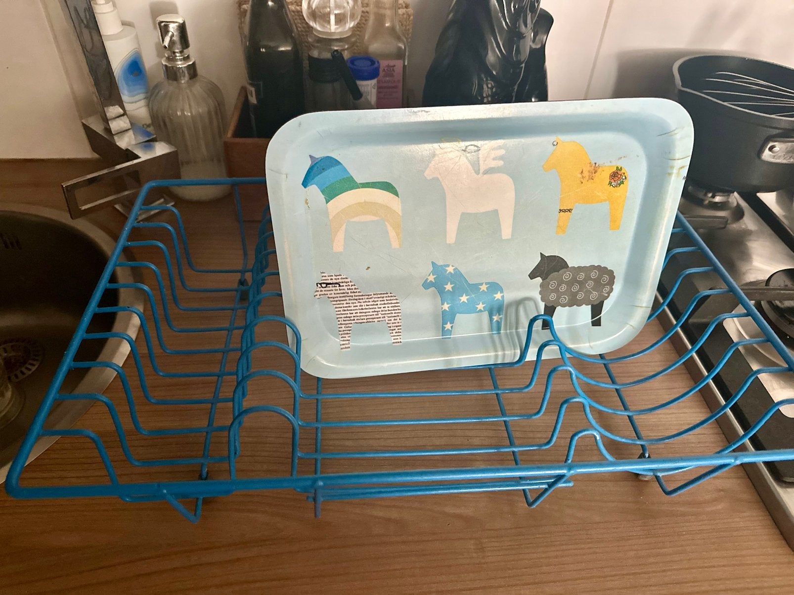Afdruiprek blauw afwasrek blauw retro vintage, Ophalen of Verzenden, Zo goed als nieuw, Minder dan 85 cm