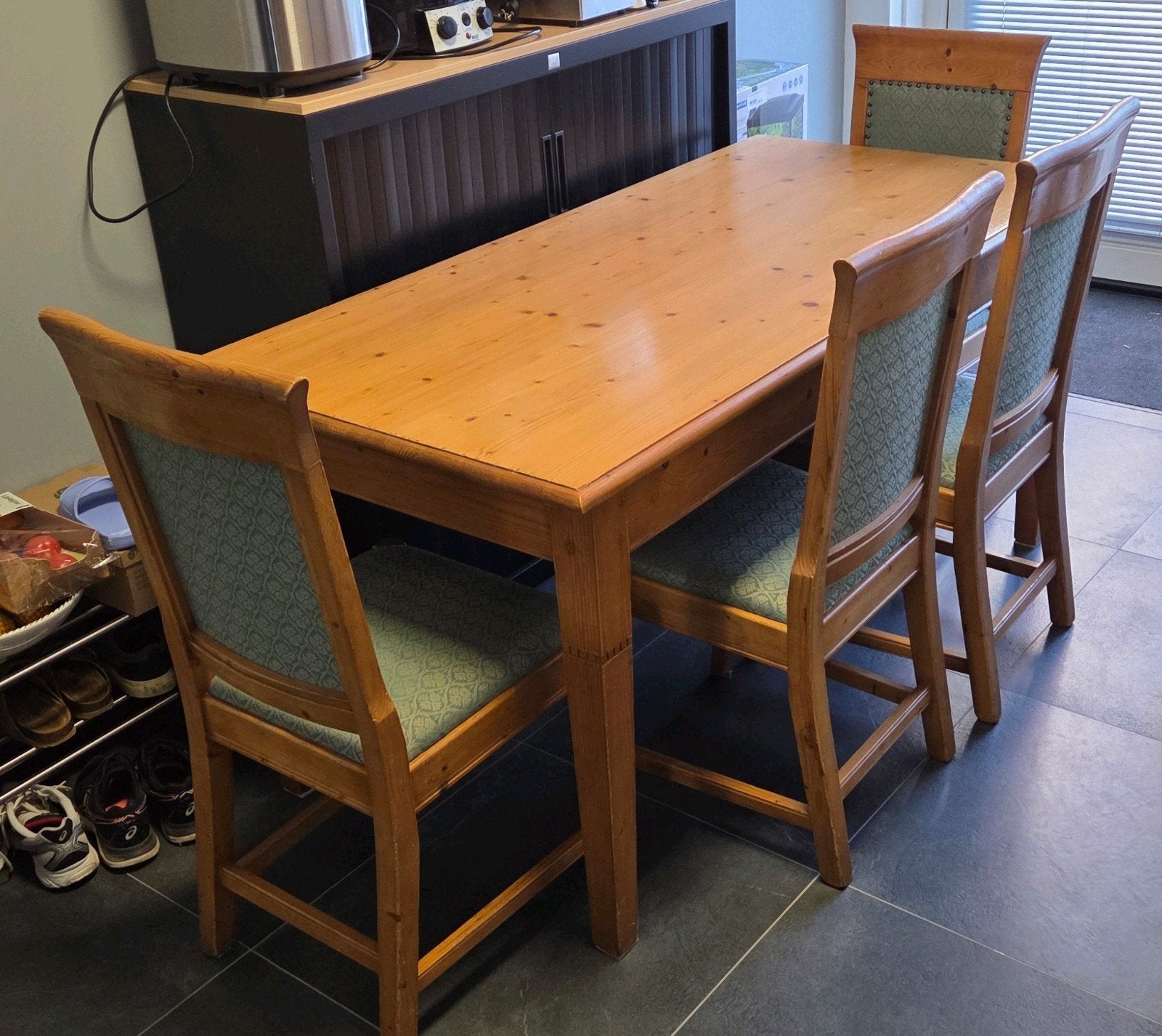 Eettafel met 6 stoelen - vurenhout - 160x80 - Honin, Ophalen, Zo goed als nieuw, Klassiek, 4 tot 6 stoelen