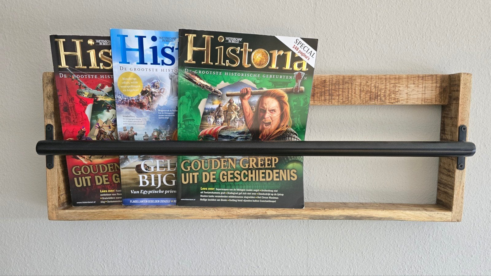 Houten Tijdschriftenrek Wandmontage 70 x 24,5 cm, Huis en Inrichting, Woonaccessoires | Krantenbakken en Lectuurbakken, Ophalen