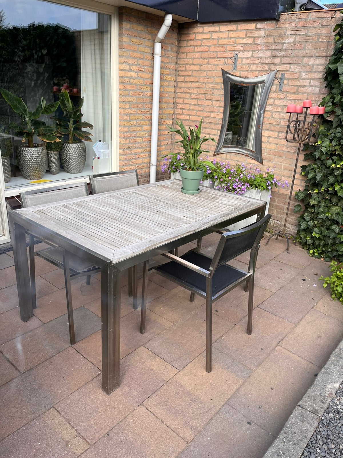 Gratis tuinset, Tuin en Terras, Tuinsets en Loungesets, Ophalen, 4 zitplaatsen, Gebruikt, Rvs
