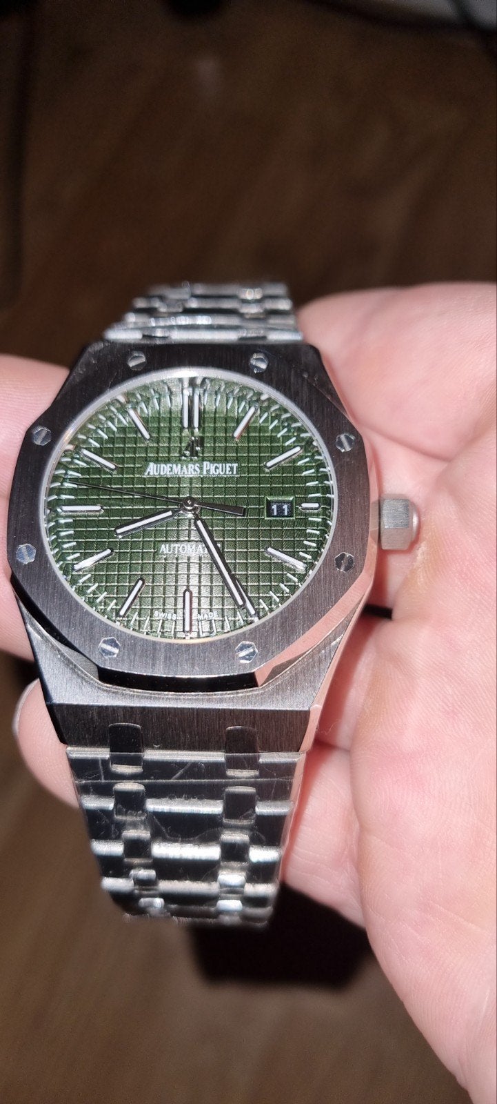 Audemars Piguet Royal Oak met groene wijzerplaat, Sieraden, Tassen en Uiterlijk, Overige merken, Staal, Staal, Polshorloge