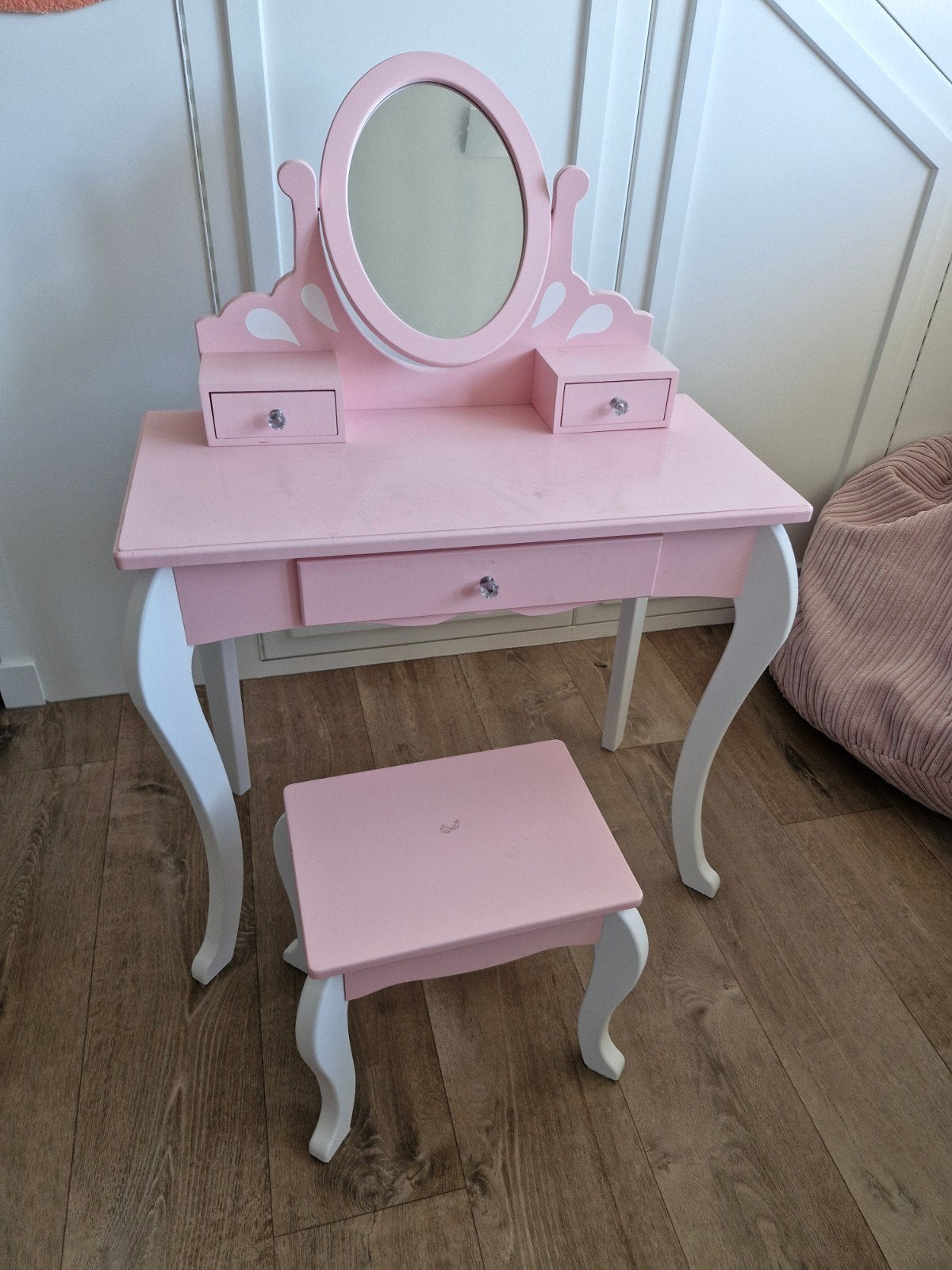 Roze kaptafel met krukje voor kinderen, Ophalen, Gebruikt, Tafel