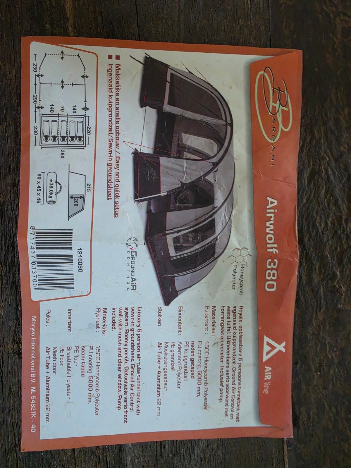 Bardani airwolf 380, 5 persoons opblaasbare tent, Ophalen, Zo goed als nieuw, Tot en met 5
