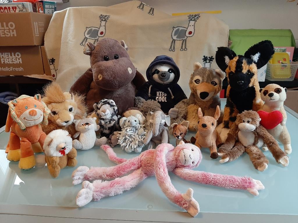 Dierentuin dieren knuffels - 16 stuks, Kinderen en Baby's, Speelgoed | Knuffels en Pluche, Ophalen of Verzenden, Zo goed als nieuw