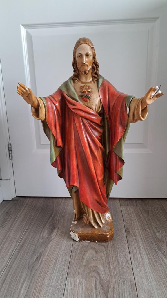 Antiek Heilig Hart Jezus beeld met sokkel - St. Jos. V., Ophalen of Verzenden