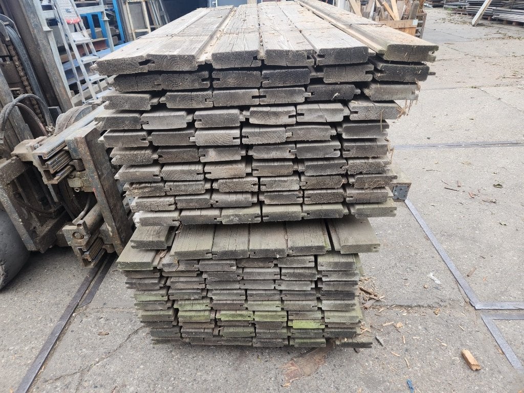 4 - Grote partij blokhutprofiel planken, kraaldelen, rabbat, Ophalen, Gebruikt, 180 tot 250 cm, Planken
