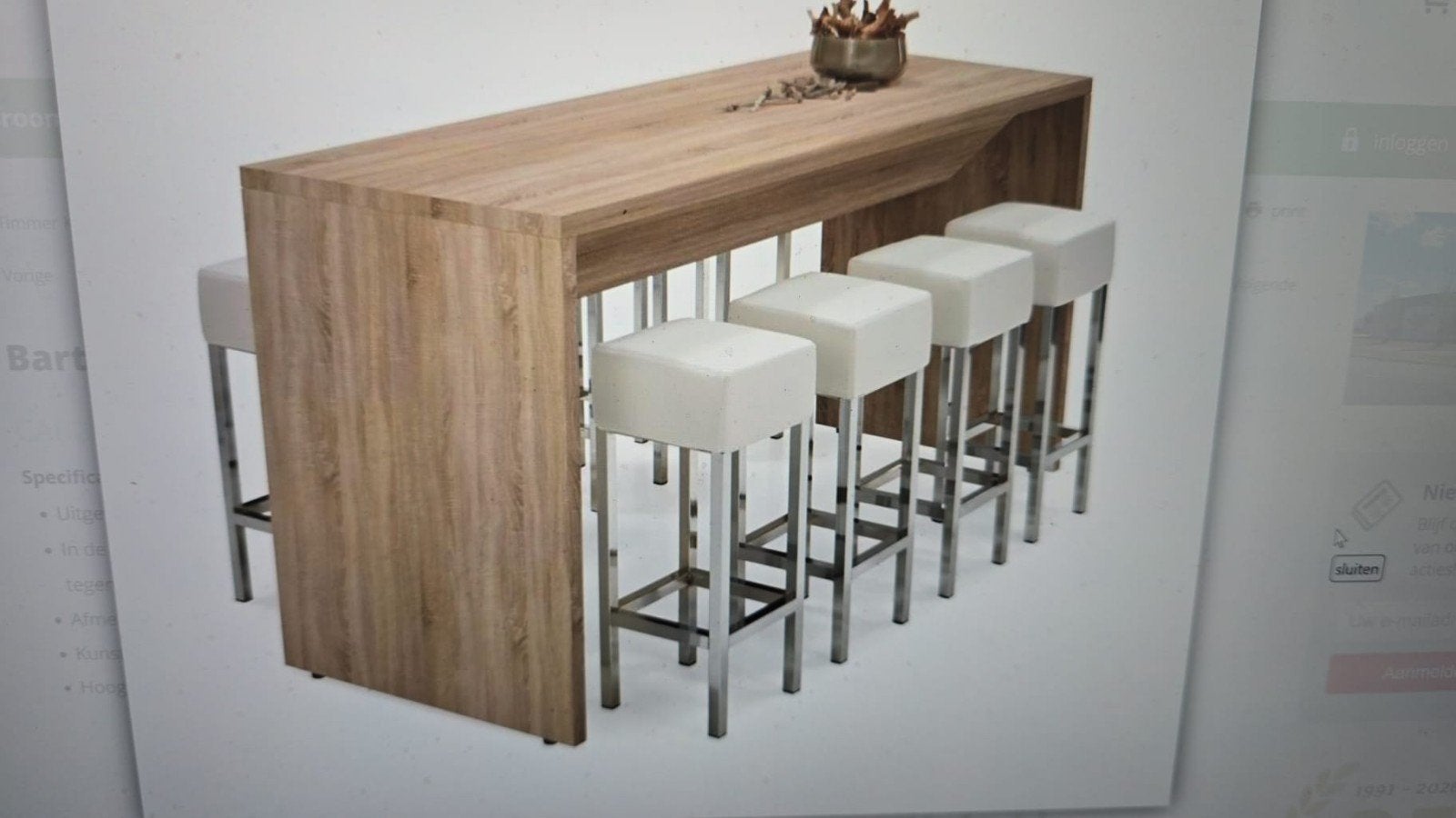 Bartafel "Manager" Robson eiken 220x80cm (110cm hoog), 5 krukken of meer, Nieuw, 90 cm of meer, Ophalen