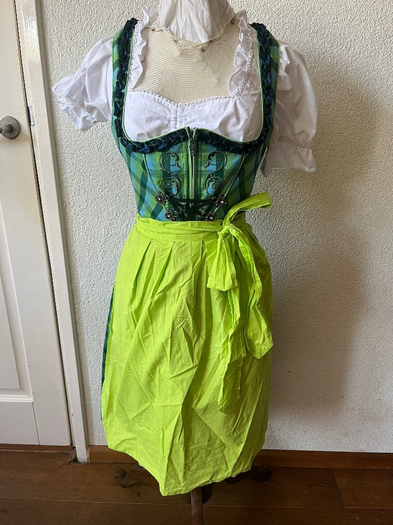 Dirndl Spieth & Wensky - Groen/Blauw geruit maat 34, Ophalen of Verzenden, Overige thema's, Maat 34 (XS) of kleiner, Gedragen