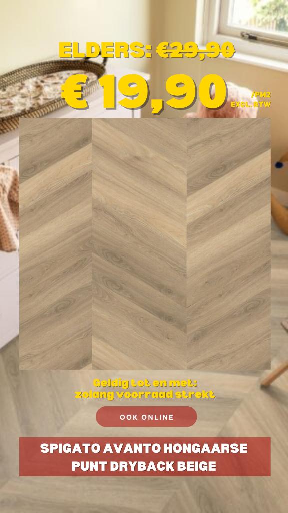 PVC CLICK VISGRAAT & DRYBACK HONGAARSE PUNT l OP=OP l €19,90, Parket, Crème, 75 m² of meer, Nieuw