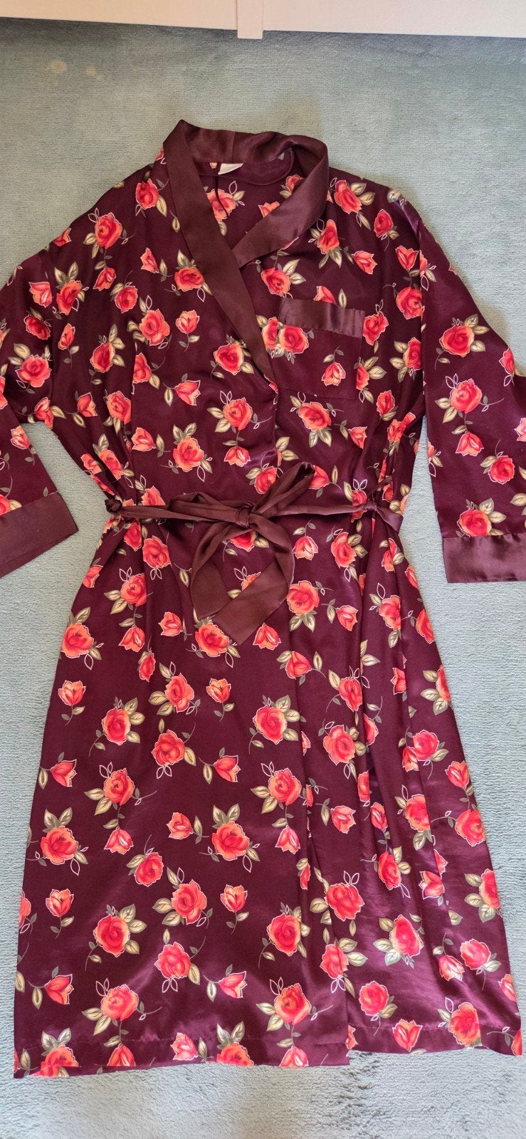 Canda satijnen badjas met rozenprint - Maat M (40/42), Kleding | Dames, Ondergoed en Lingerie, Badjas, Bruin, Ophalen of Verzenden