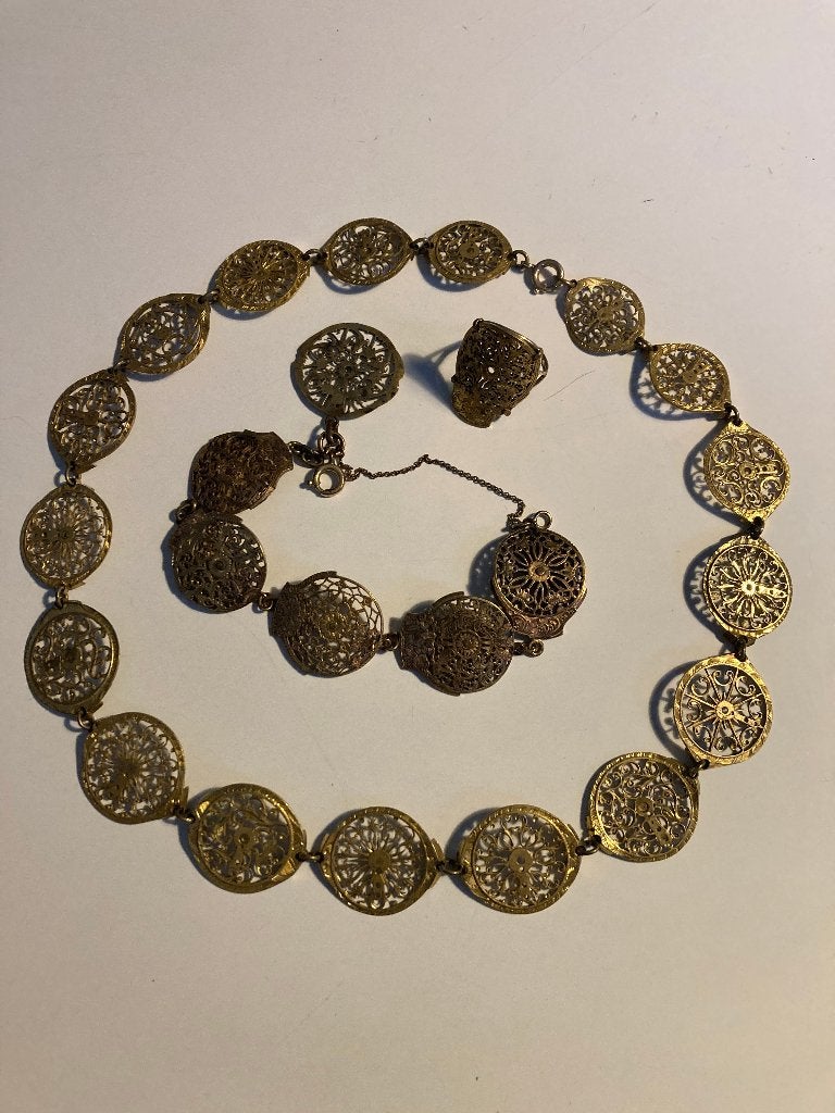 Unieke antieke ketting, armband, ring: Watch Cock Jewelry, Ophalen, Overige materialen, Ketting, Verguld