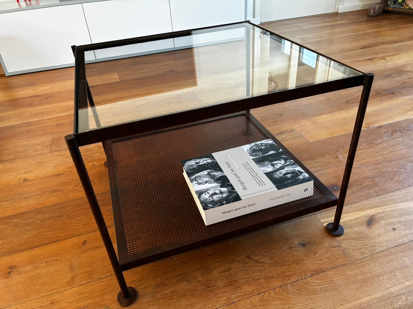 Cortenstaal salontafel 60x60 h47, Ophalen, 50 tot 100 cm, Vierkant, Zo goed als nieuw