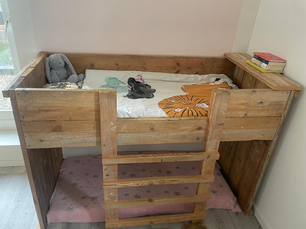 Steigerhouten hoogslaper 180 x 80 cm, Ophalen, Gebruikt, Hoogslaper