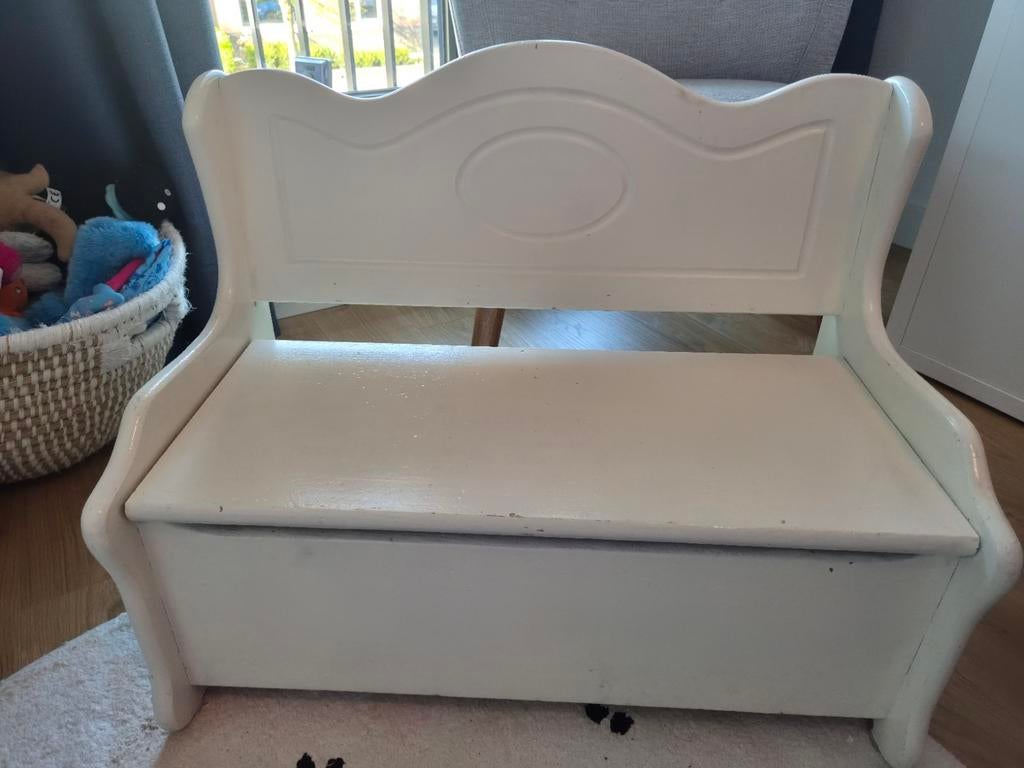Brocante klepbankje - Wit - 65x35 cm - met opbergruimte, Huis en Inrichting, Ophalen, Gebruikt, Wit, Eén