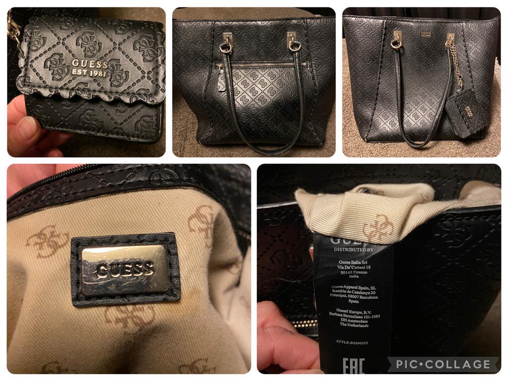 Originele zwarte Guess grote handtas met portemonnee, Ophalen, Gebruikt, Zwart, Shopper