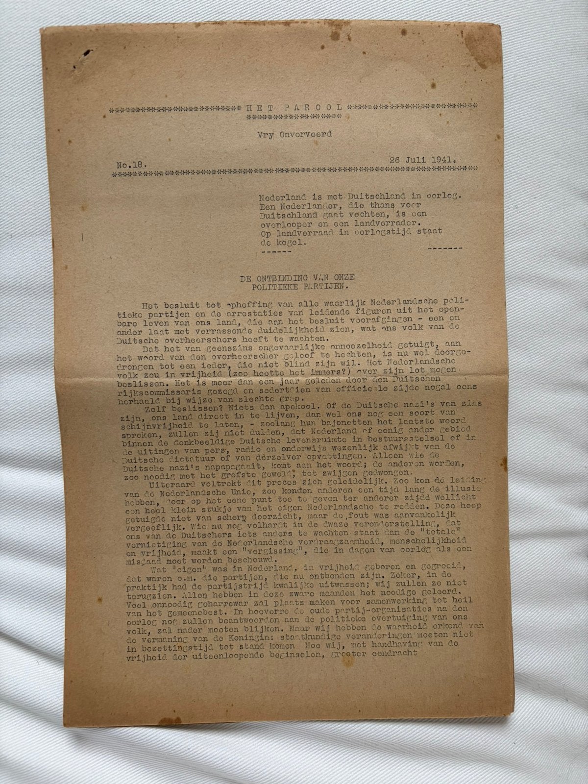 Het Parool. Juli 1941, Verzamelen, Ophalen of Verzenden, Nederland, Boek of Tijdschrift