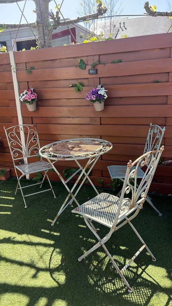 Bistroset groen metaal, Tuin en Terras, Tuinsets en Loungesets, Ophalen, Gebruikt, 3 zitplaatsen, Aluminium