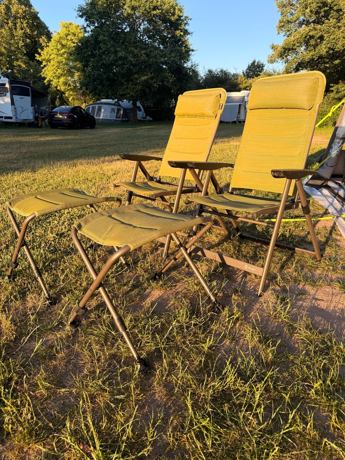 Set van 4 campingstoelen met 2 voetenbankjes merk berger, Ophalen, Gebruikt, Campingstoel