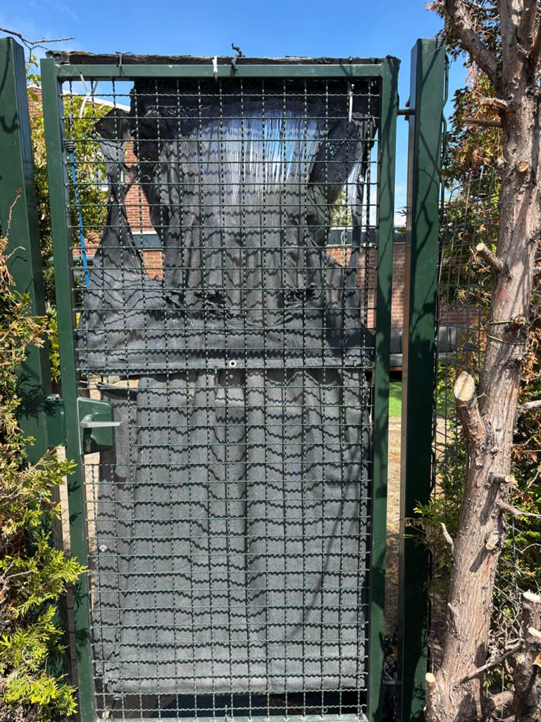 Groene stalen Poort, Tuin en Terras, Ophalen, Met poort, Gebruikt, Dubbelstaafmat hekwerk