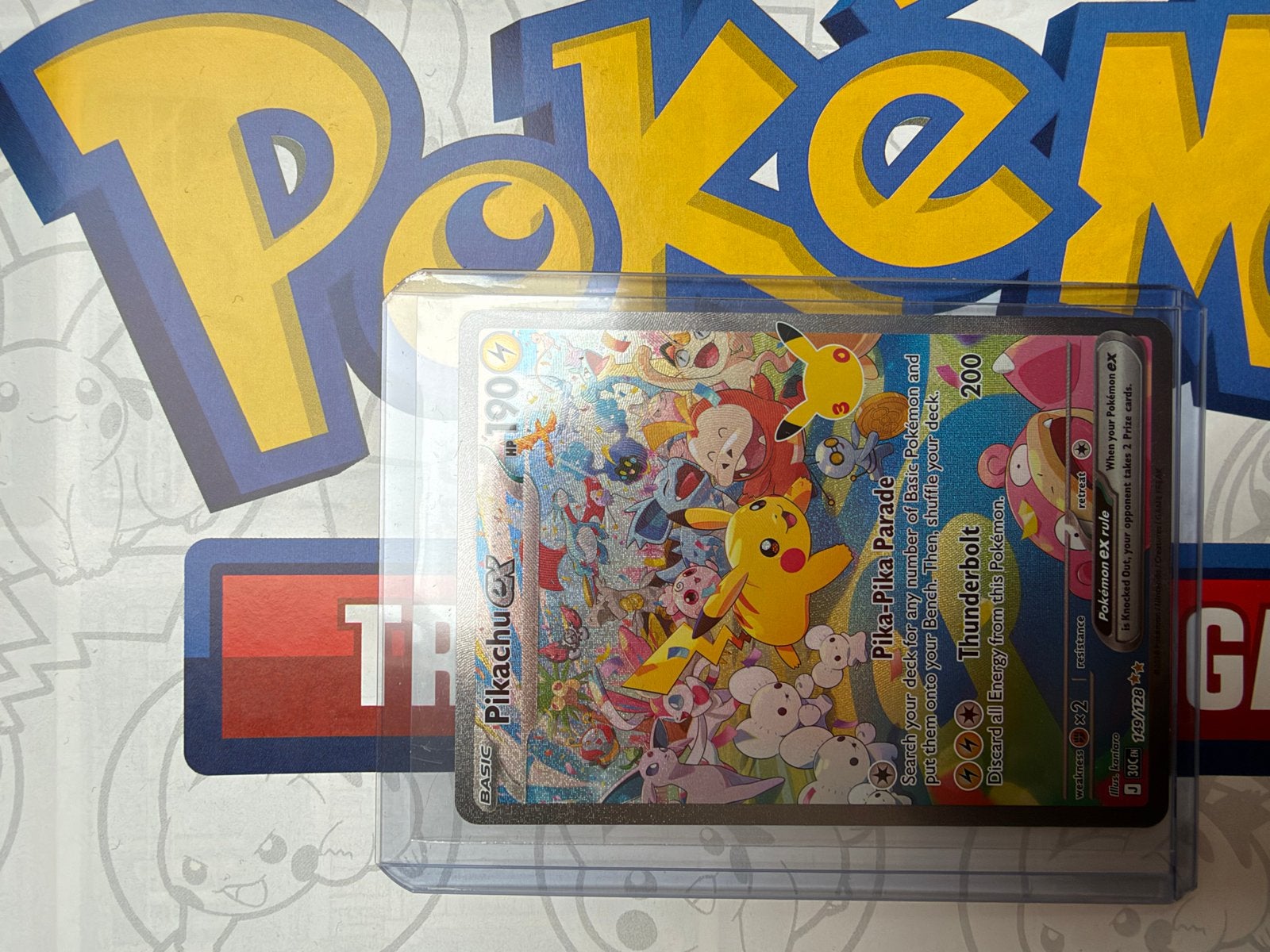 Pikachu EX Pokémon Kaart - 149/128 30th anniversary, Ophalen of Verzenden, Nieuw, Losse kaart, Foil