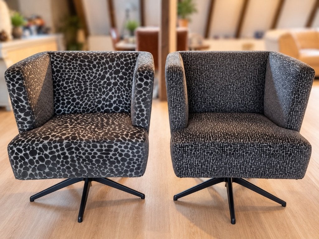 2 luxe draaifauteuils, nauwelijks gebruikt, Ophalen, 75 tot 100 cm, 75 tot 100 cm, Stof