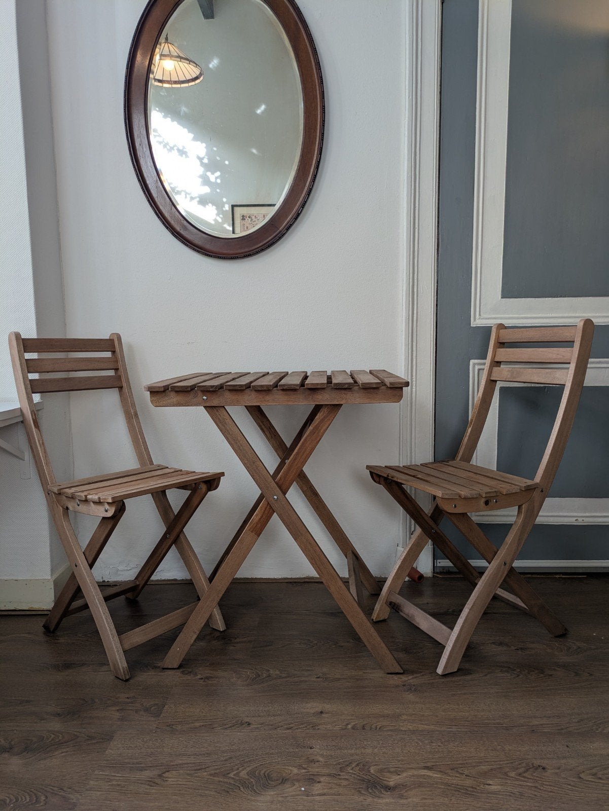 IKEA ASKHOLMEN Tuintafel met 2 klapstoelen set, Tuin en Terras, Gebruikt, Tuinset, Hout, Eettafel