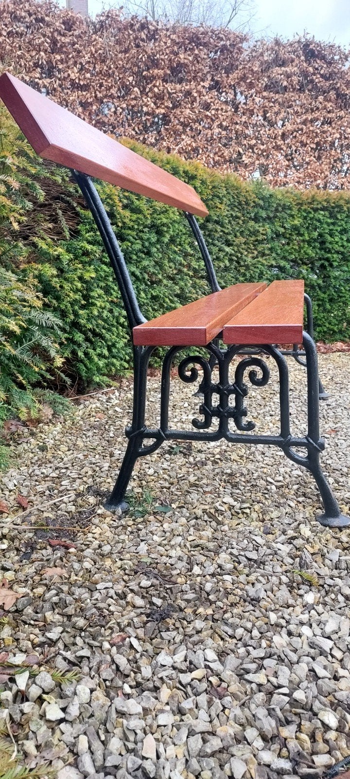 Tuinbank gietijzer met nieuw geolied hardhout 150 cm, Ophalen, Gebruikt, Hout