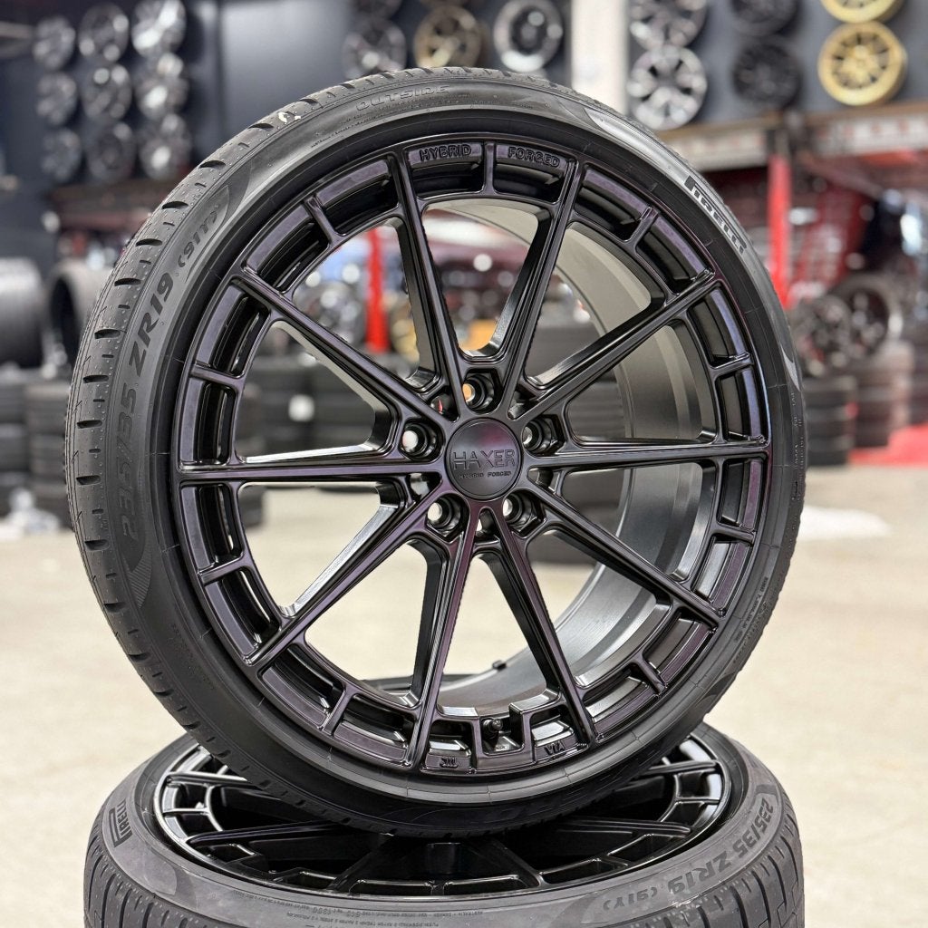 19" Velgen Audi A3 HAXER HX019F Zwart + Zomerbanden, Banden en Velgen, Niet ingevuld, Nieuw, 235 mm