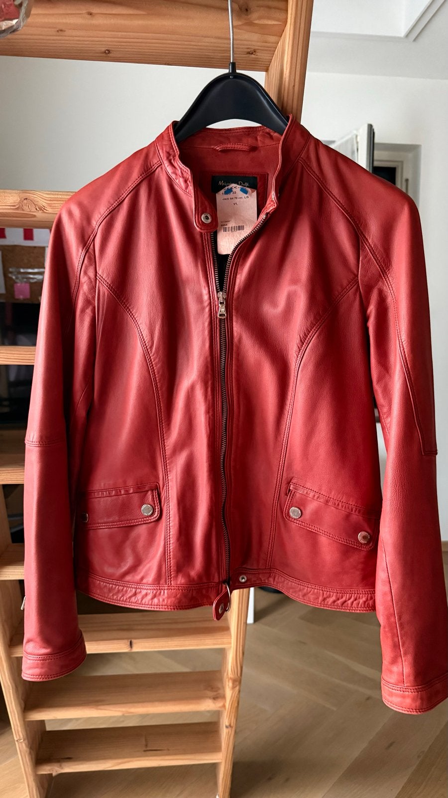 Massimo Dutti Rode Leren Jas - Maat L, Kleding | Dames, Jassen | Winter, Ophalen of Verzenden, Gedragen, Maat 42/44 (L), Rood
