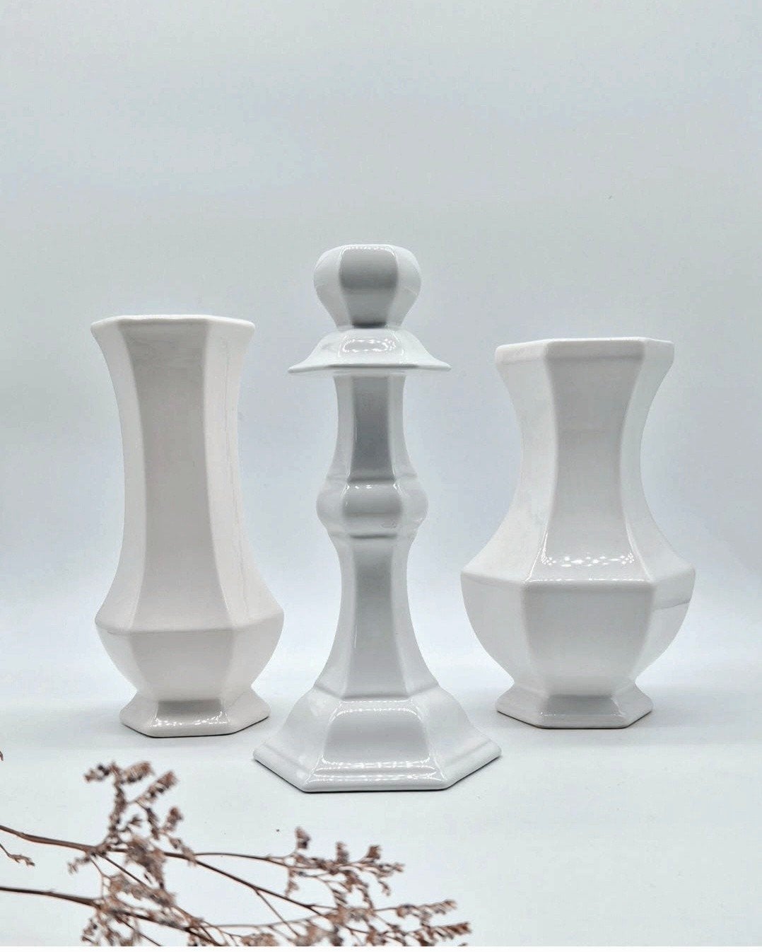 Set van 2 Delft Wit Vazen en Italiaanse Kandelaar, Ophalen of Verzenden