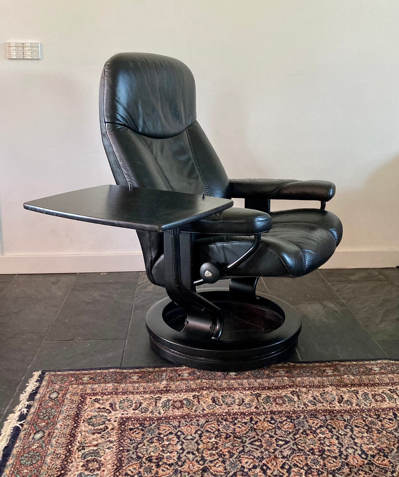 Ekornes Stressless Consul Classic Fauteuil Zwart Leer Maat S, Huis en Inrichting, Fauteuils, Ophalen, Minder dan 50 cm, Gebruikt